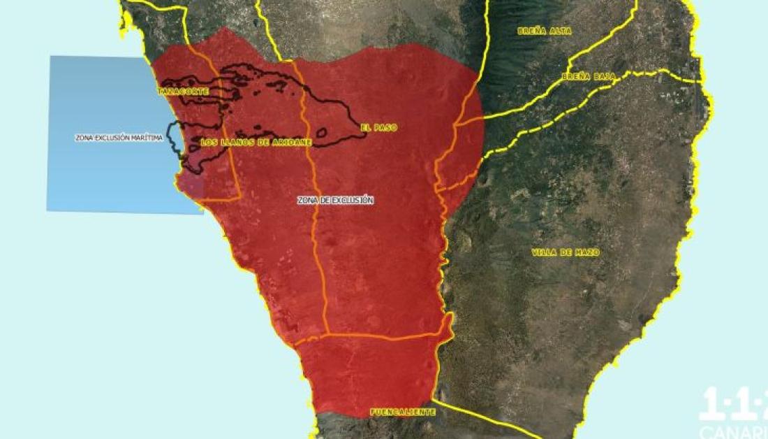 Vulkanutbrudd på La Palma 2021. Sikkerhetssonen rundt vulkanen. Vulkanutbrudd på La Palma 2021. Sikkerhetssonen rundt vulkanen.